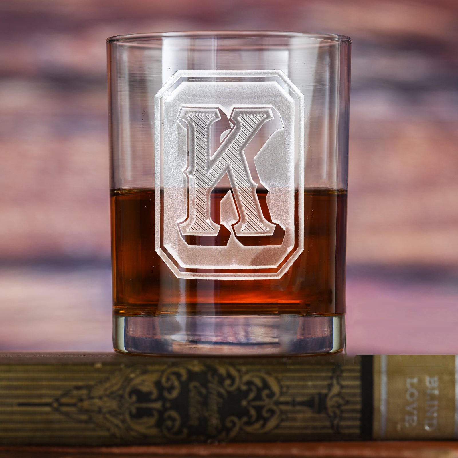 Monogrammed Full Emerald Design Whiskey Glass