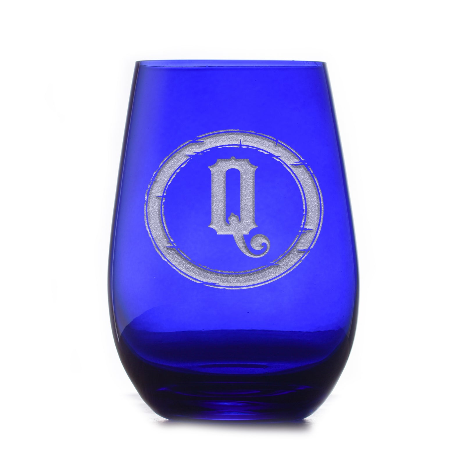 Rustic Monogram Blue Stemless Wine Glass Tumbler