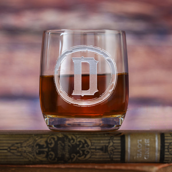 Rustic Monogram Stolzle Weinland Crystal Rocks Whiskey Glass