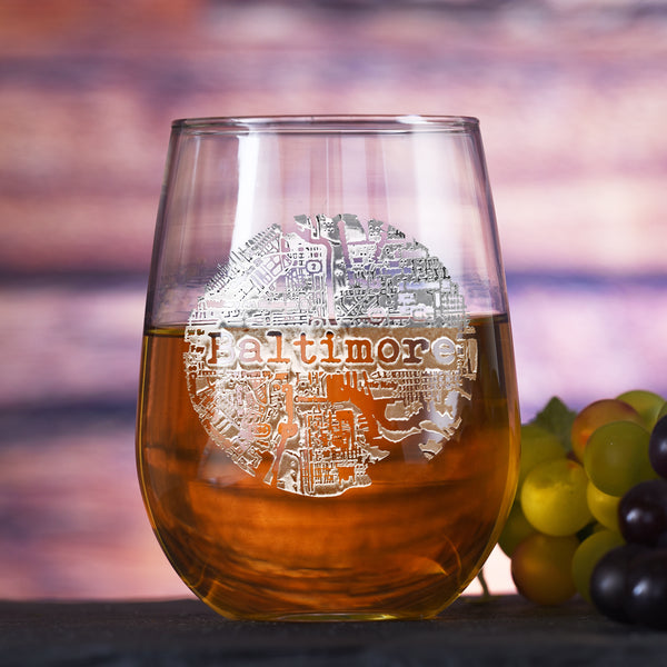 Street Maps Stemless Wine Glass *NOTE: ONE CITY PER COMPLETED ORDER