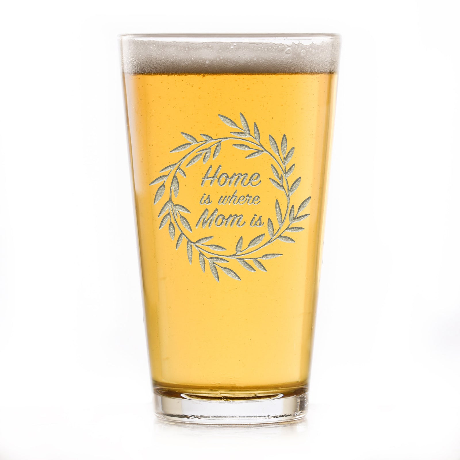 "Home Is Where Mom Is" Pub Pint Beer Glass, Mother's Day Gift Ideas
