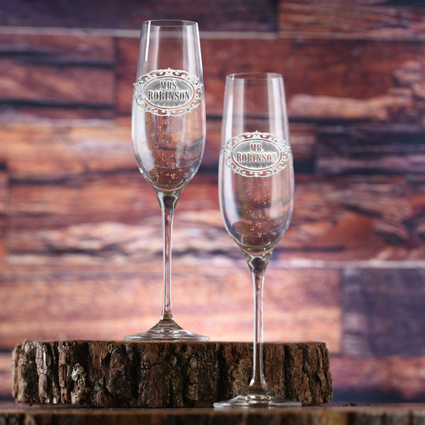 Personalized Crystal Mr. and Mrs. Toasting Flutes