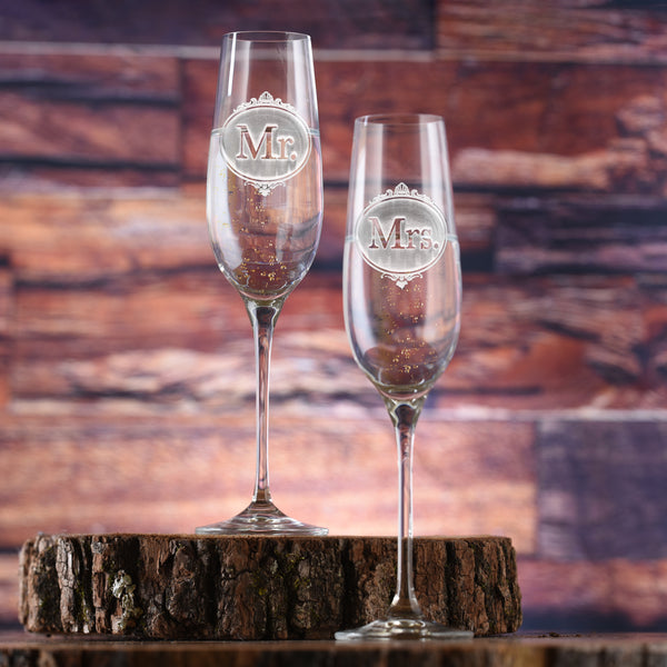 Engraved Crystal Mr. and Mrs. Toasting Flutes