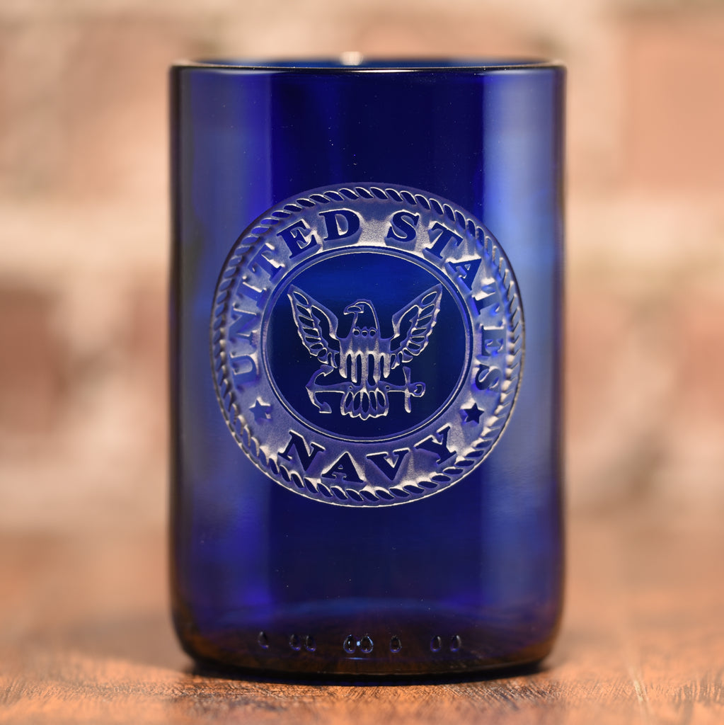 Navy Gift for Sailor, Engraved Blue Wine Bottle Glass
