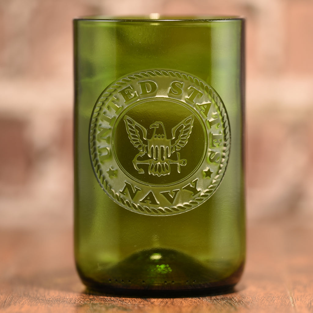 Navy Gift for Sailor, Engraved Green Wine Bottle Glass