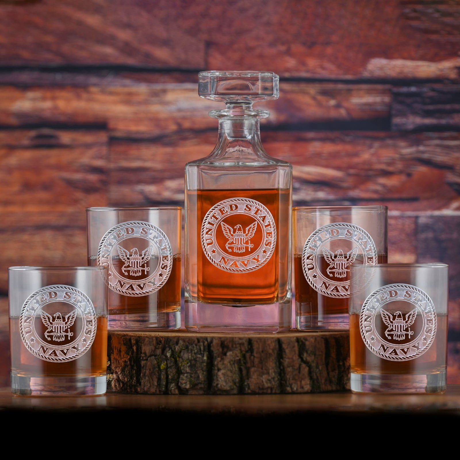 Navy Whiskey Decanter & Glasses Gift Set