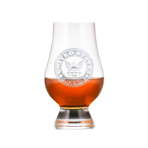 Deep Carved Navy Logo Glencairn Glass