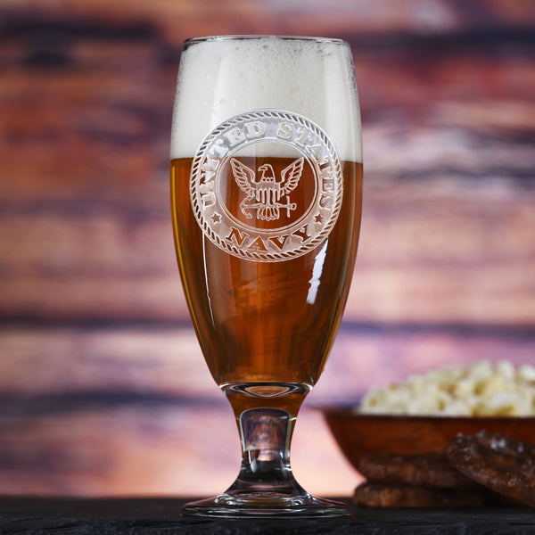 Navy Engraved Water Iced Tea Goblet