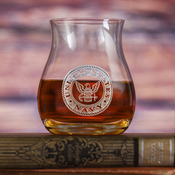 Navy Canadian Whiskey Engraved Crystal Glass
