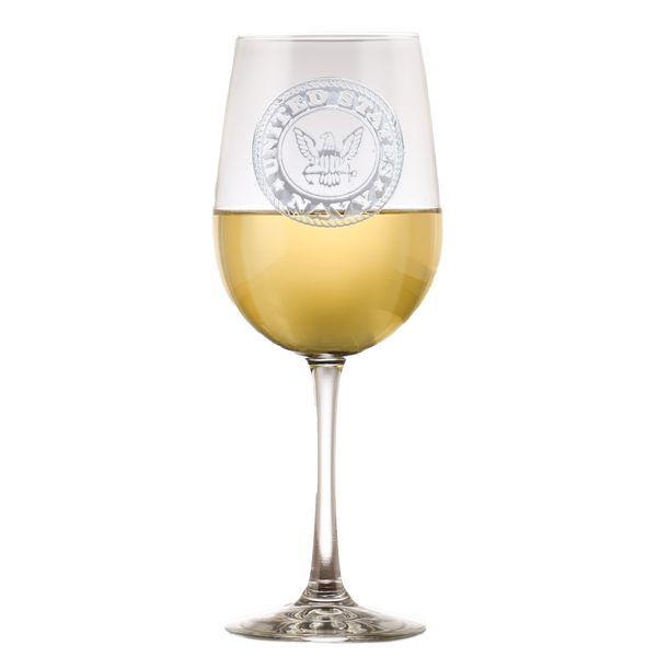 Deep Carved Navy Logo Standard Wine Glasses