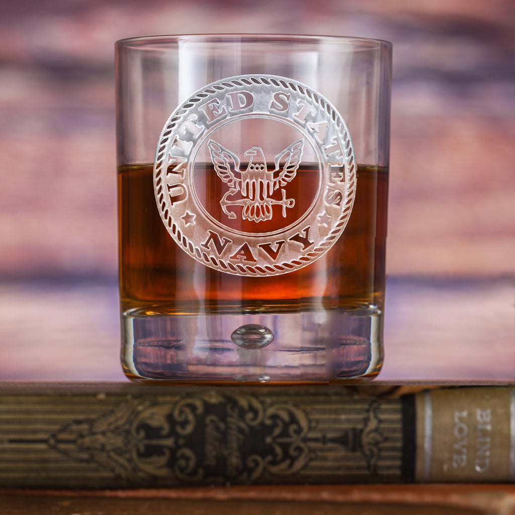 Navy Whiskey Scotch Bourbon Glass Gift