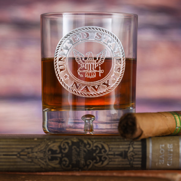 Engraved Navy Whiskey Scotch Bourbon Glasses