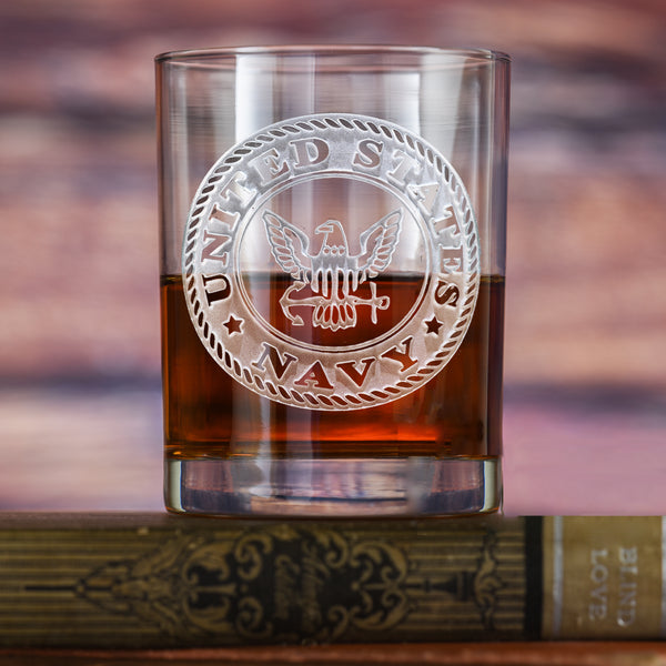 Engraved Navy Whiskey Scotch Bourbon Glasses