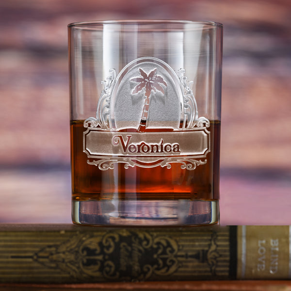 Personalized Palm Tree Whiskey Glass