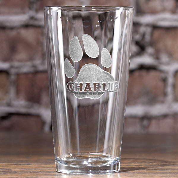 Dog's Name and Paw Print Engraved Pint Pub Glass Gift for Pet Lovers
