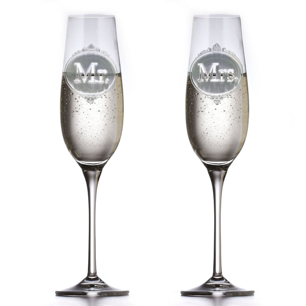 Engraved Crystal Mr. and Mrs. Toasting Flutes