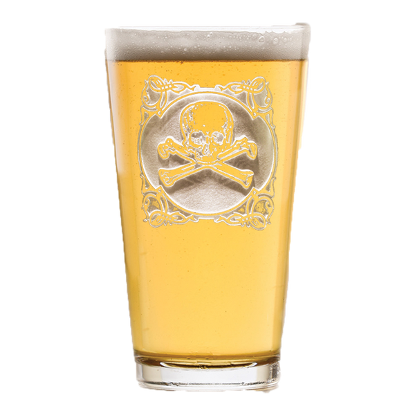Deep Carved Skull and Bones Pint Glass