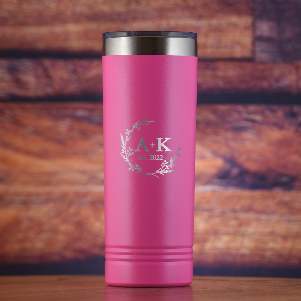 Bride and Groom Wedding Favor Gift Skinny Travel Tumbler