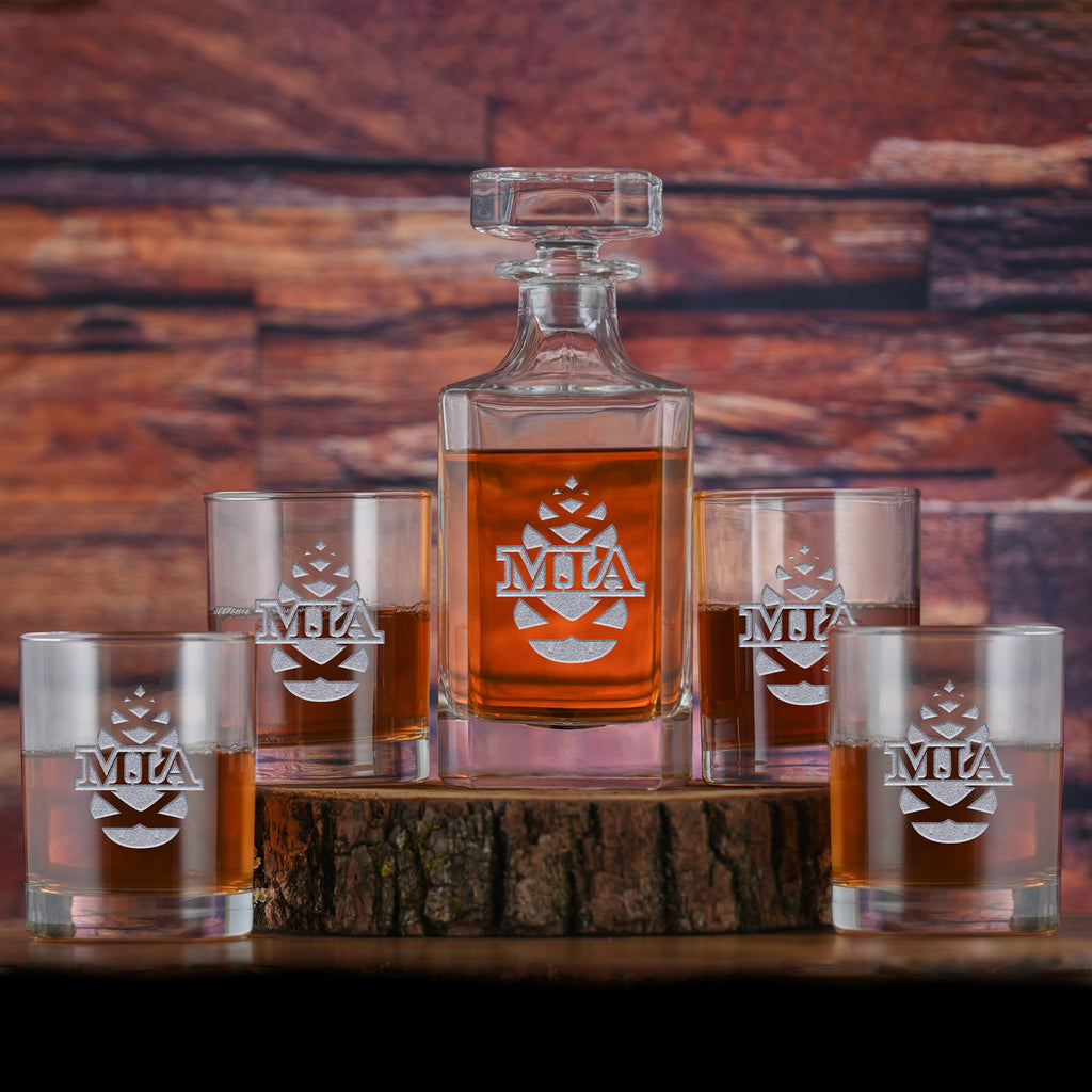 Custom Pinecone Decanter and Glasses Gift Set