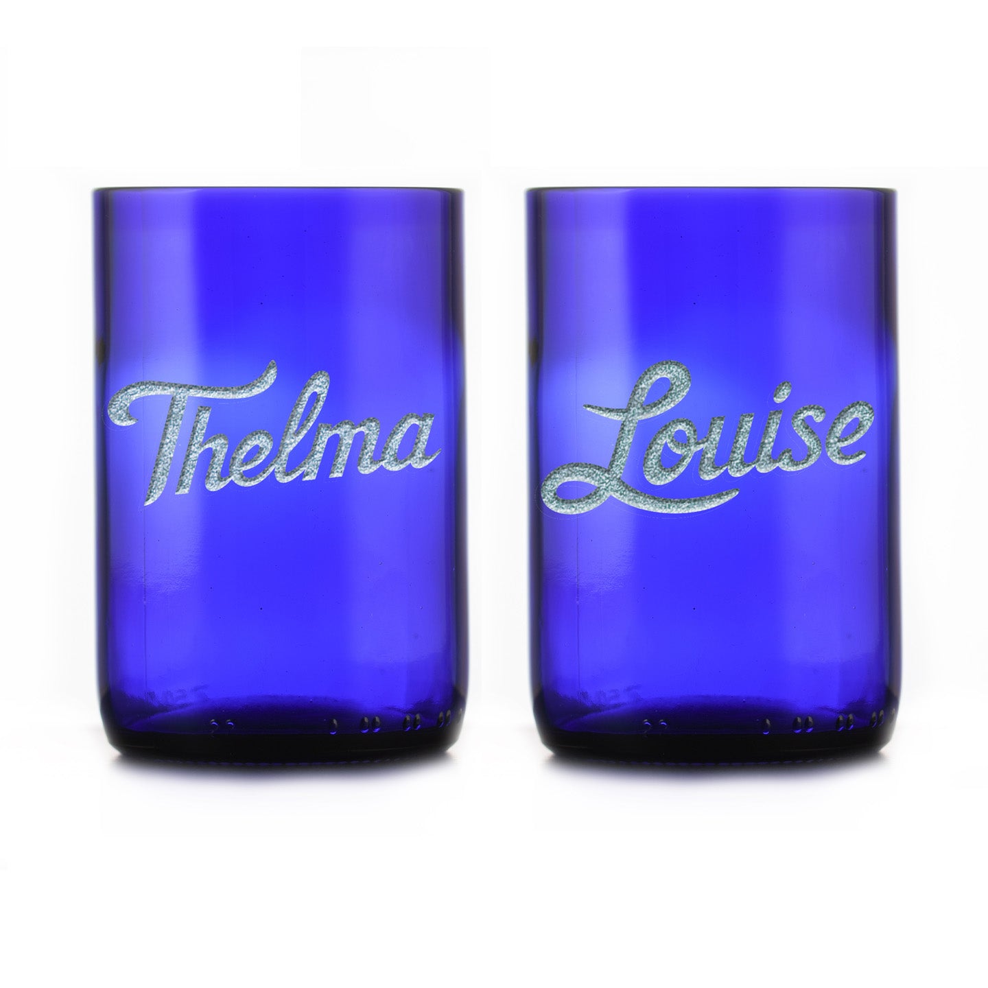 Thelma & Louise Engraved, Tumbler Set, Recycled Wine Bottle