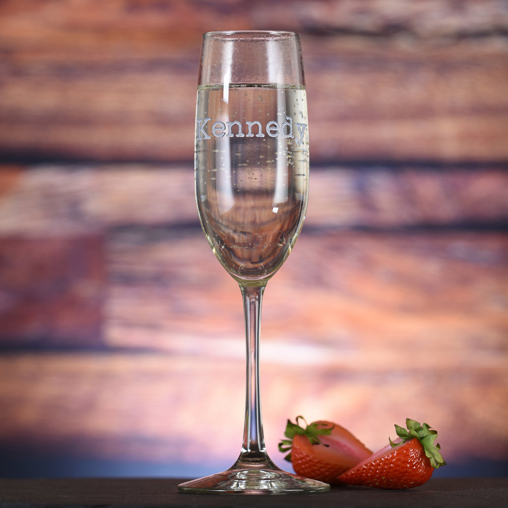 Typewriter Font Personalized Champagne Flute