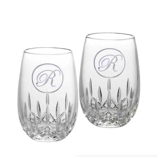 Engraved Crystal Stemless Wine, PAIR