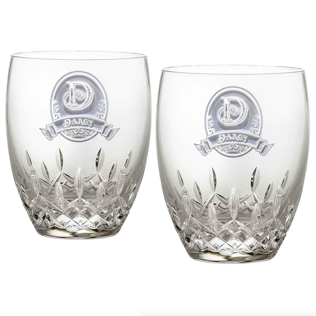 Engraved Waterford Crystal Bourbon Glasses, PAIR