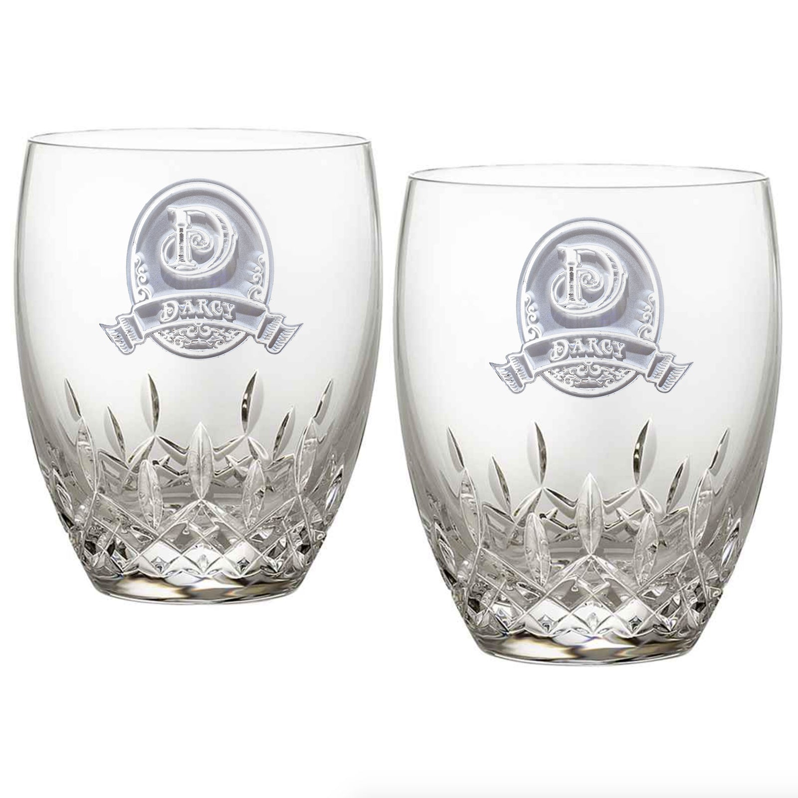 Engraved, Waterford Crystal Bourbon Glasses, Pair