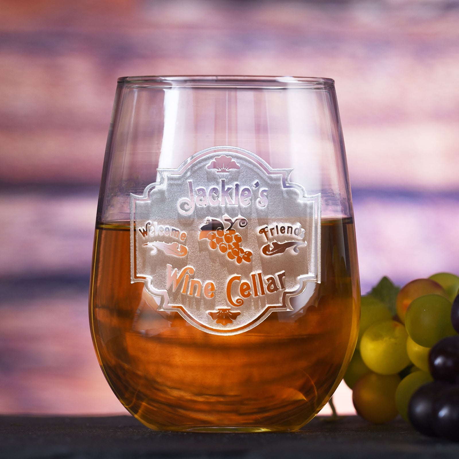Engraved Wine Cellar Sign, Stemless Glass