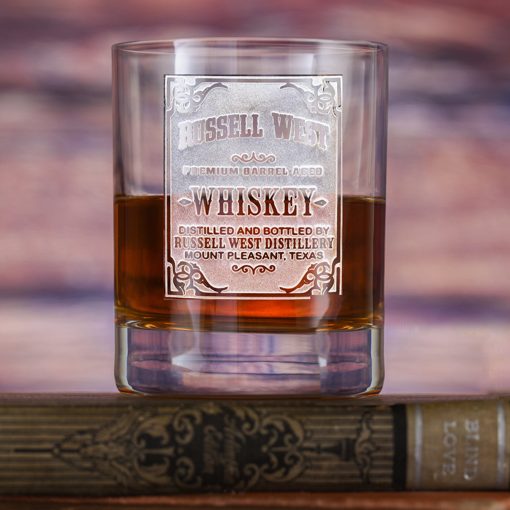 Your Whiskey Label, Engraved Stolzle Crystal Rocks, DOF Glass