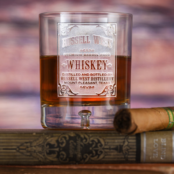 Whiskey Label Engraved Bar Glass