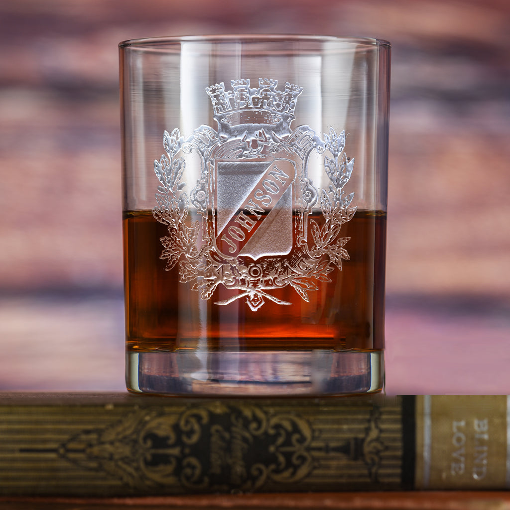 Engraved Family Crest, Coat of Arms Whiskey Glass