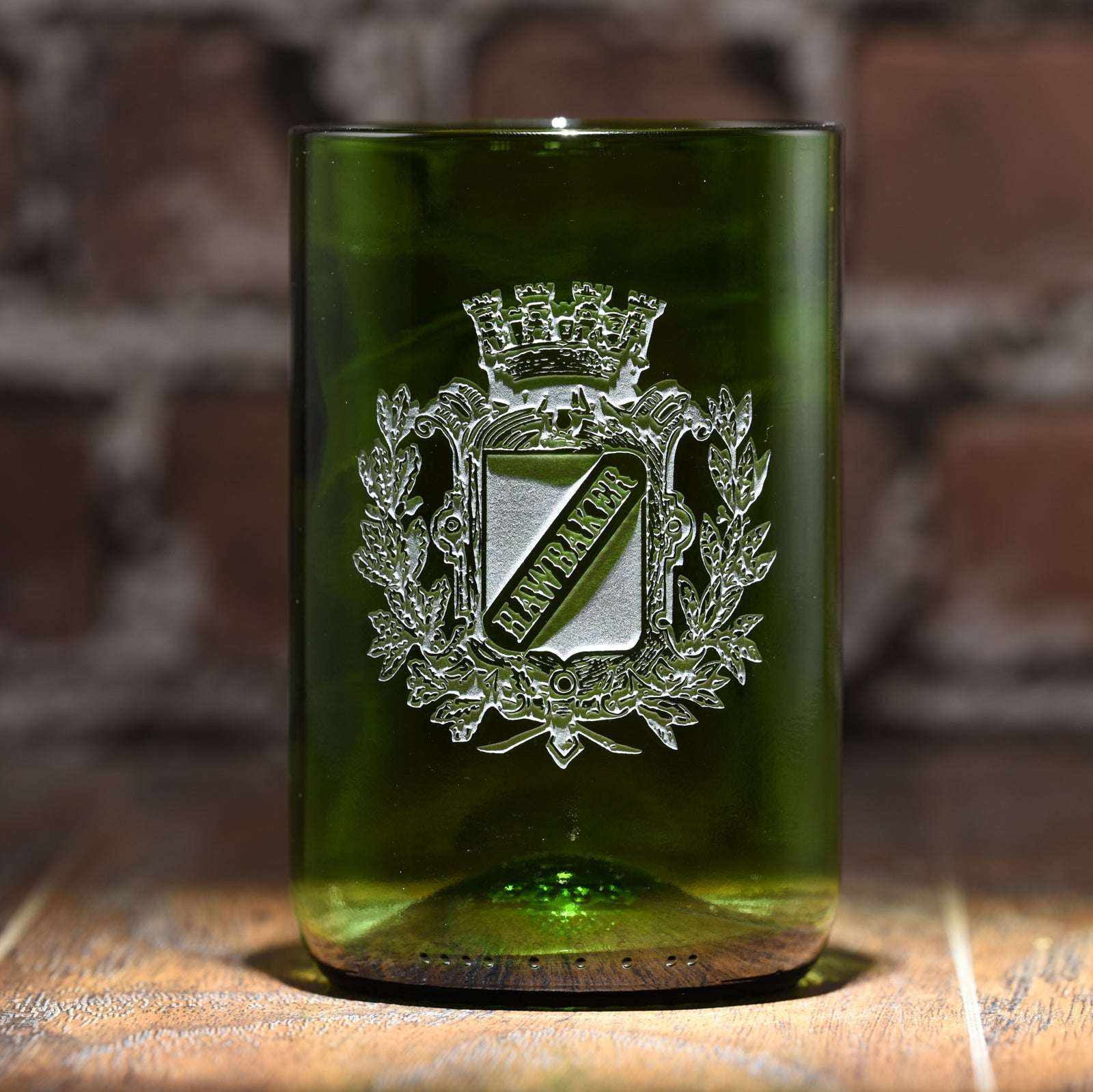 Coat of Arms Green Recycle Wine Bottle Glass Tumbler
