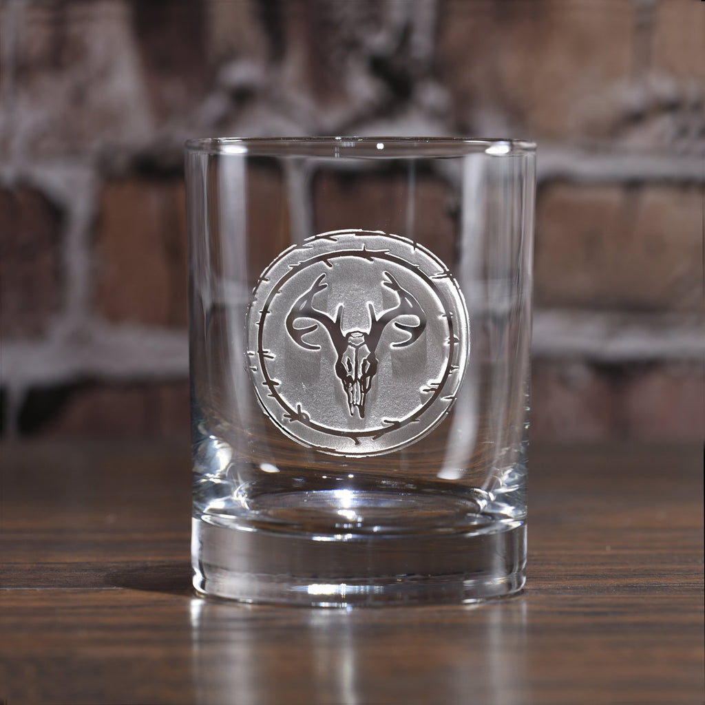 Engraved Deer Skull Whiskey Scotch Glasses