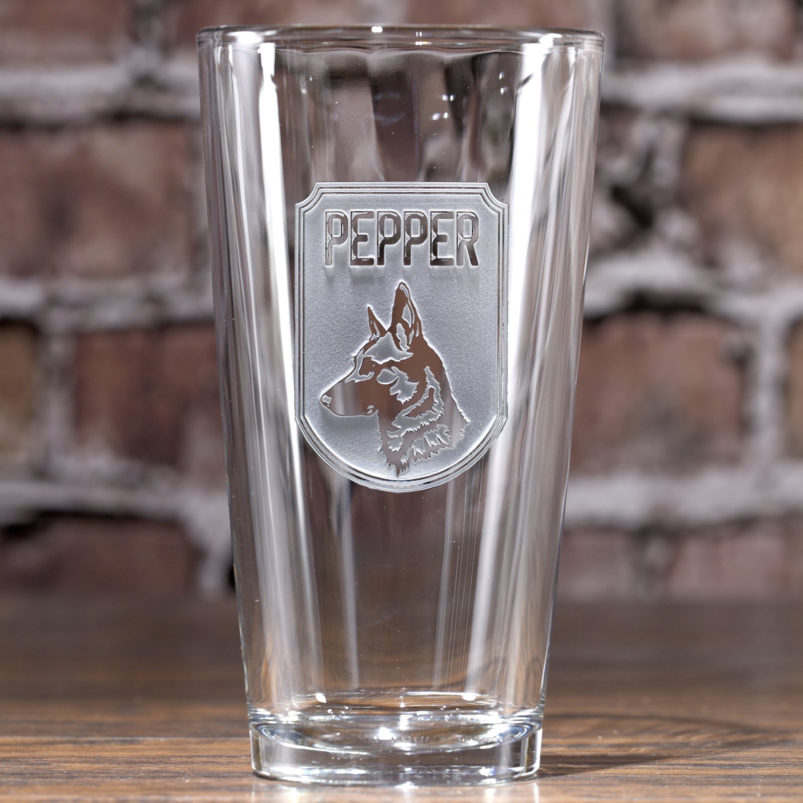 Dog Lover Gifts, Engraved personalized dog breed pint or pub glass.