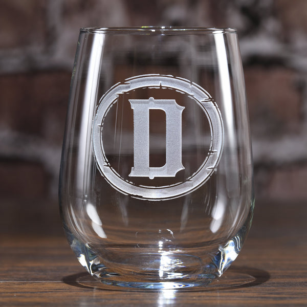 Custom Engraved Monogram Stemless Wine Glass