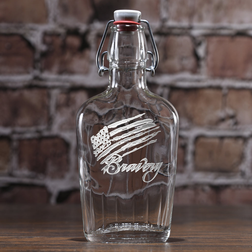 Bravery Flag Stars and Stripes Engraved Flask Gift for Men