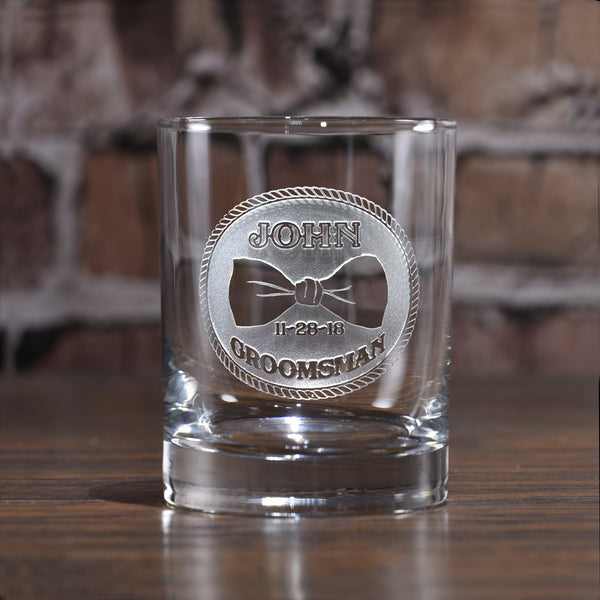 Custom Groomsmen Bowtie Rocks Glass
