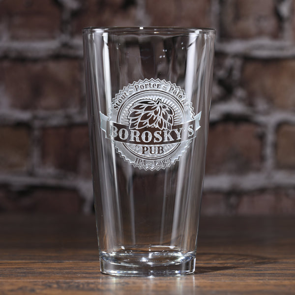 Engraved Hops Beer Pub Glass