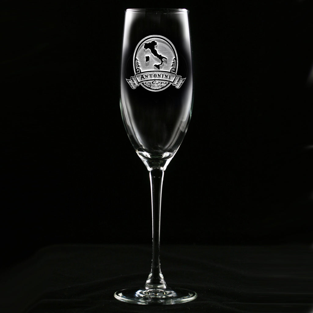 Engraved Italian Champagne Glass Flute