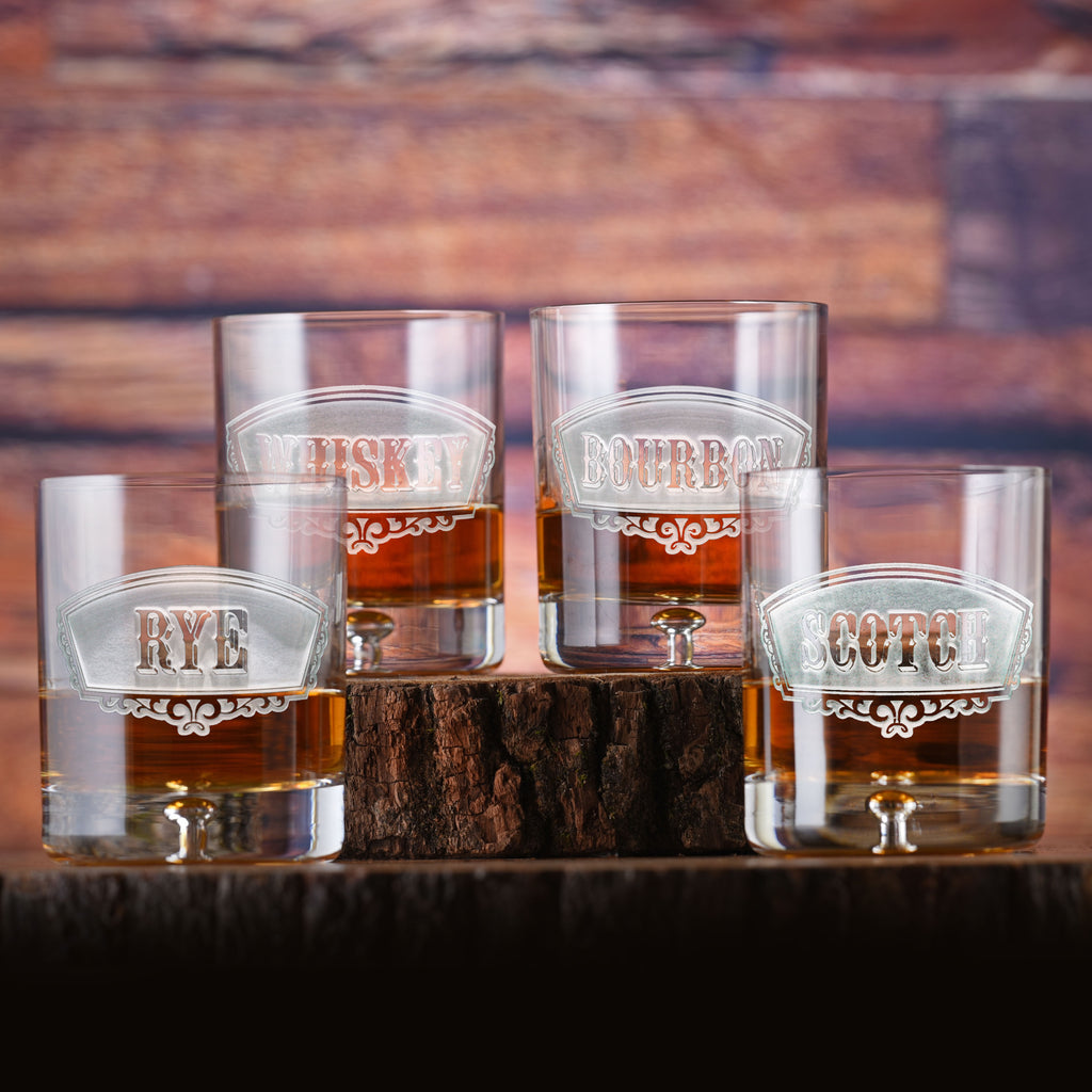 Whiskey Bourbon Scotch Rye Engraved Glass Set