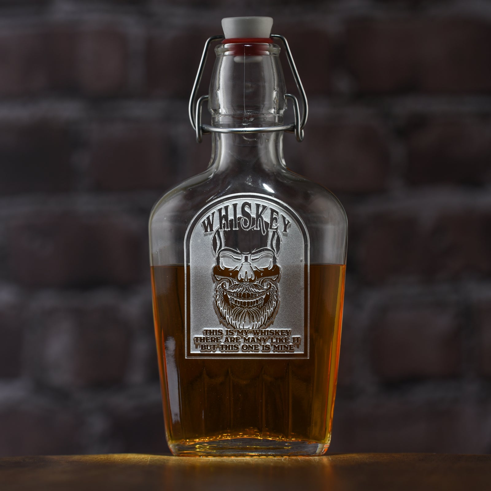 Badass Whiskey Flask, Skull with Beard