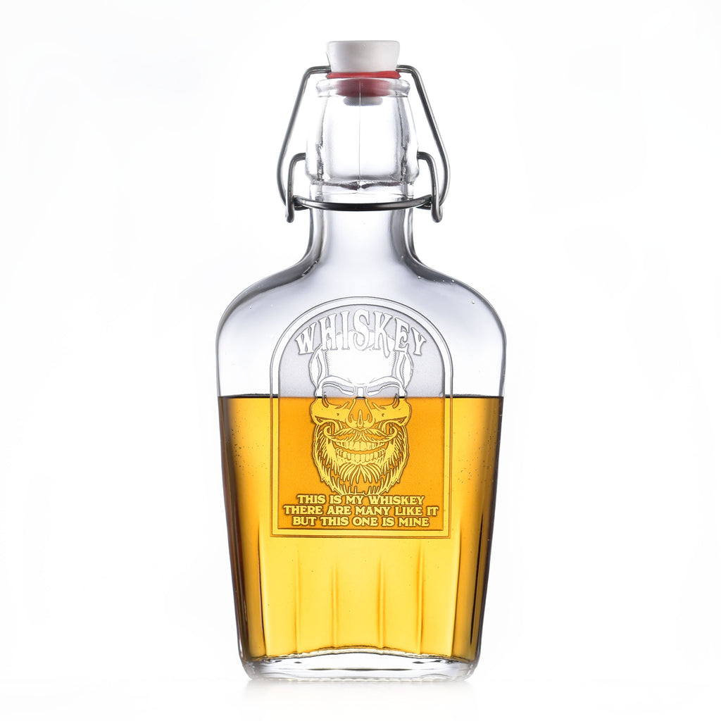 Badass Whiskey Flask Gift, Skull With Beard