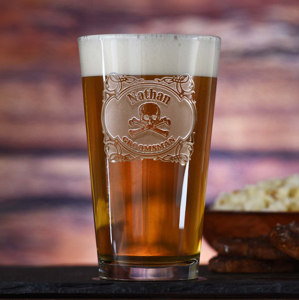 Groomsman Skull and Bones Pint Beer Glass | Groomsmen Gifts Ideas
