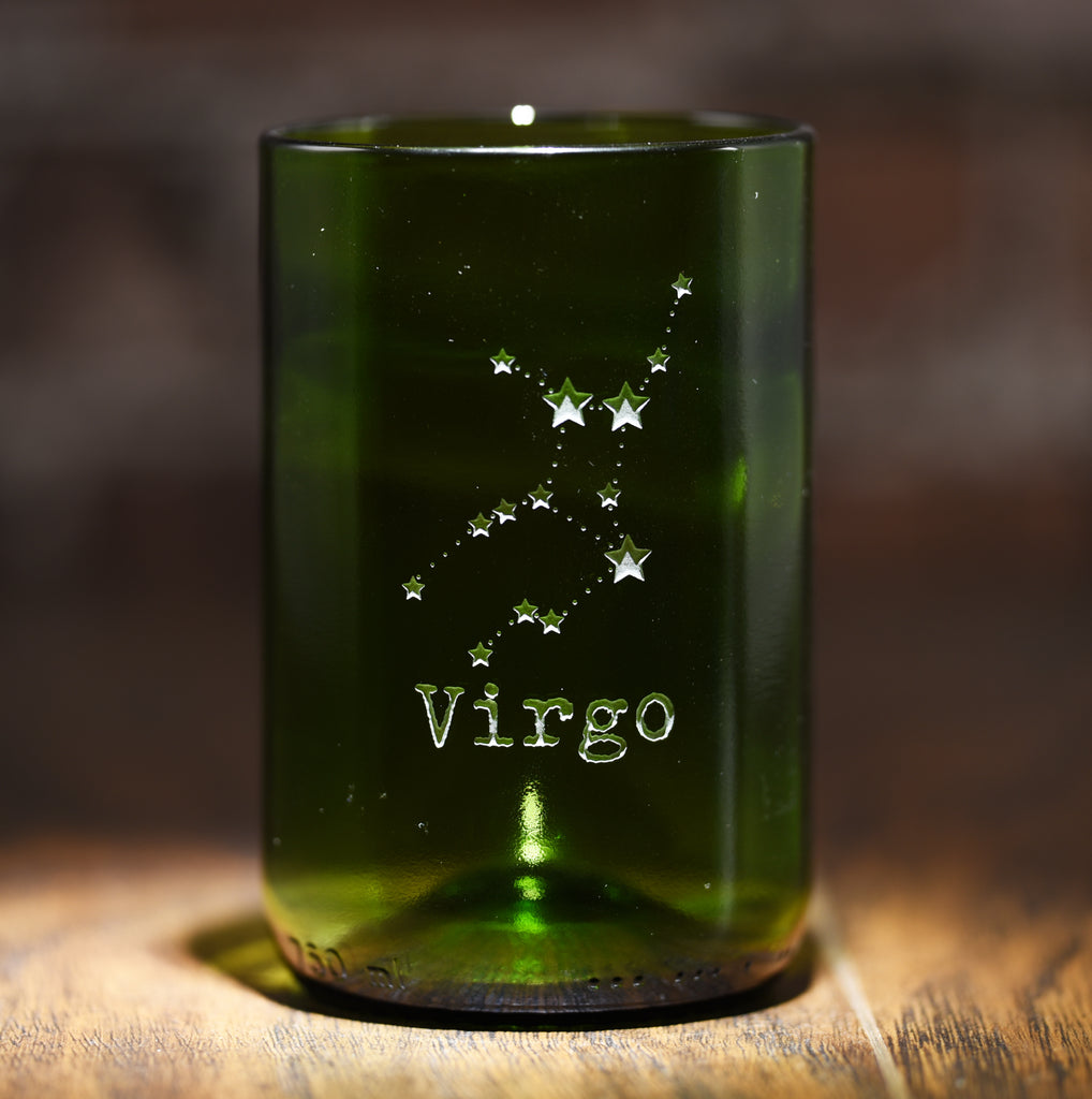 Constellation Zodiac Engraved Green Recycled Wine Bottle Glass