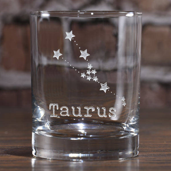 Constellation Zodiac Sign Engraved Rocks Whiskey Glass