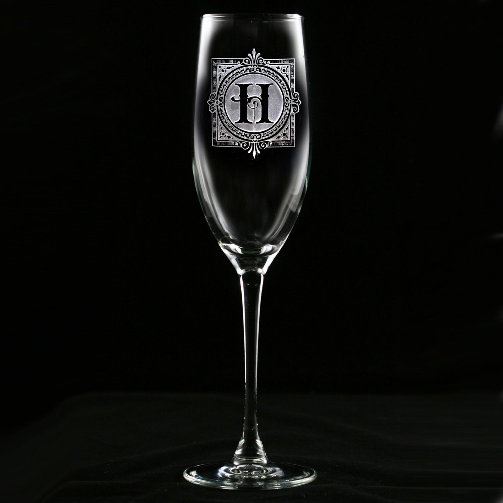 Monogrammed Antique Engraved champagne Glass