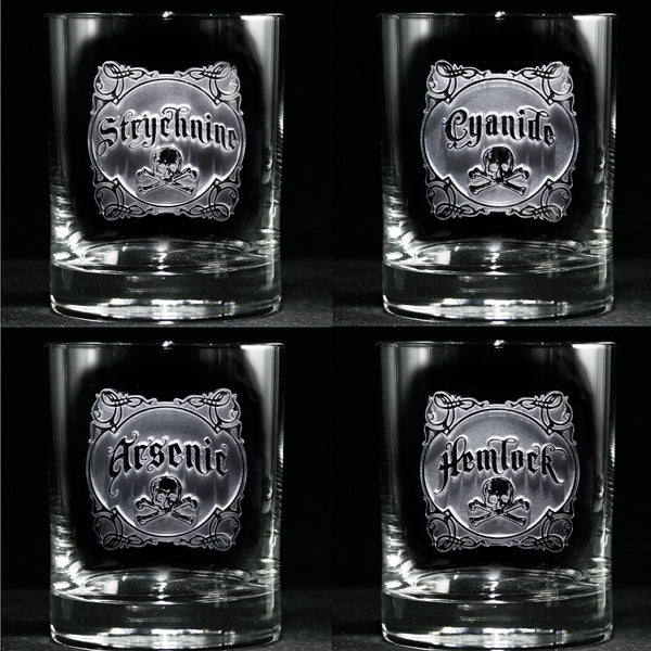 Engraved Name Your Poison Whiskey Scotch Glass Set, Arsenic, Cyanide
