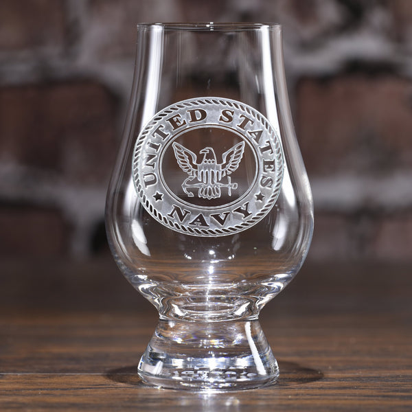 Engraved Navy Glencairn Glass