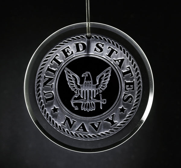 Navy Emblem Glass Ornament